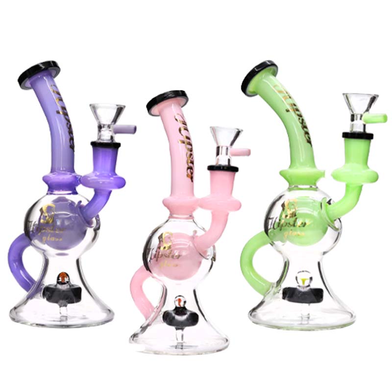 Hipster Full Color Fab Egg And Showerhead Perc Bent Neck Waterpipe (ZY007) | 8 inch | Assorted Colors product image